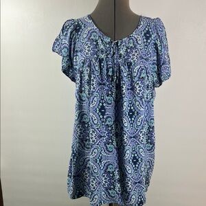 Blue Paisley Short-Sleeve Women's Top Lightweight